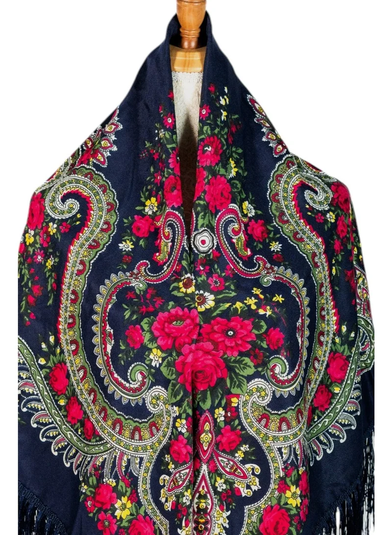 Bidani Heritage Black Floral Shawl – Fringed, Multicolor Bouquet Pattern